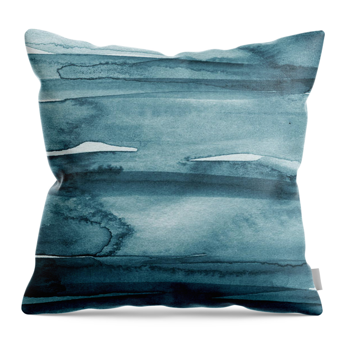 Coastal Throw Pillow featuring the painting Indigo Water- abstract painting by Linda Woods
