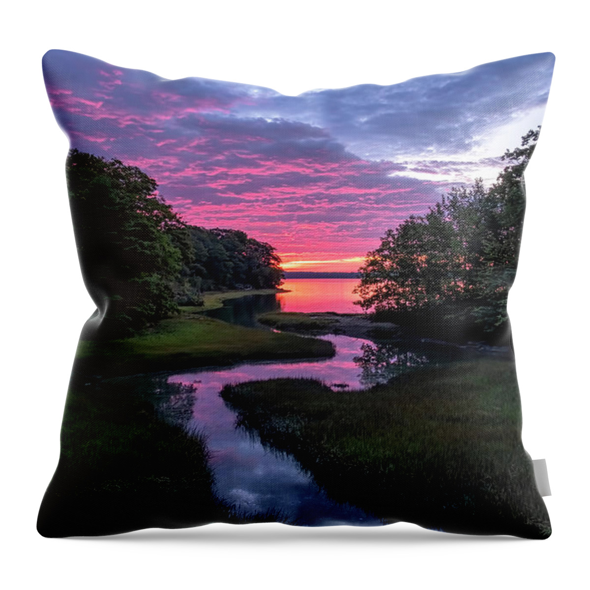 South Freeport Harbor Maine Throw Pillow featuring the photograph Inlet Sunrise by Tom Singleton