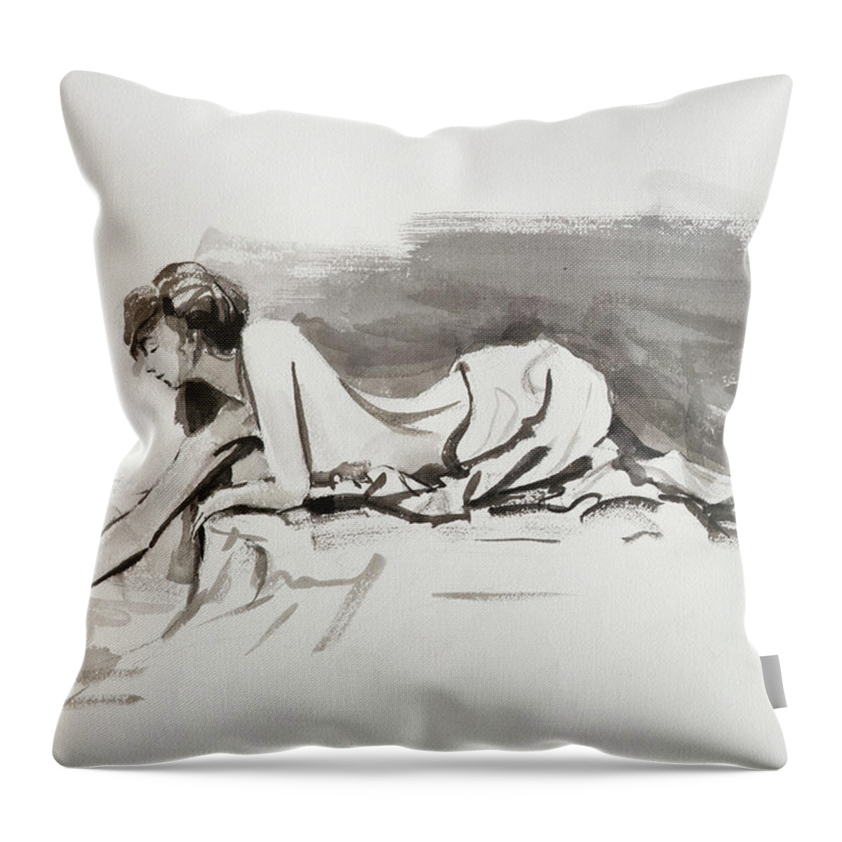 Woman Throw Pillow featuring the painting Introspection by Steve Henderson