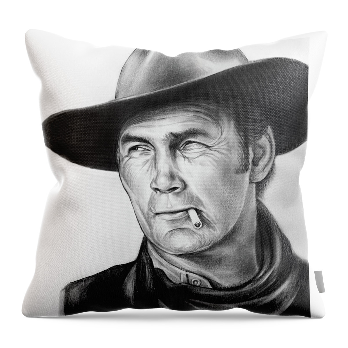 Jack Palance Throw Pillow featuring the drawing Jack Palance by Greg Joens