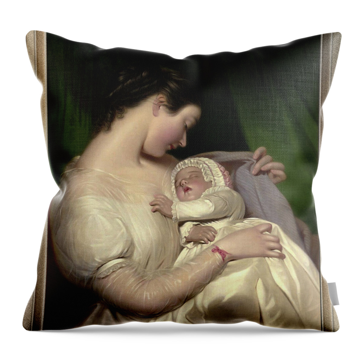Elizabeth Sant Throw Pillow featuring the painting James Sant's Wife Elizabeth With Their Daughter Mary Edith by James Sant by Rolando Burbon