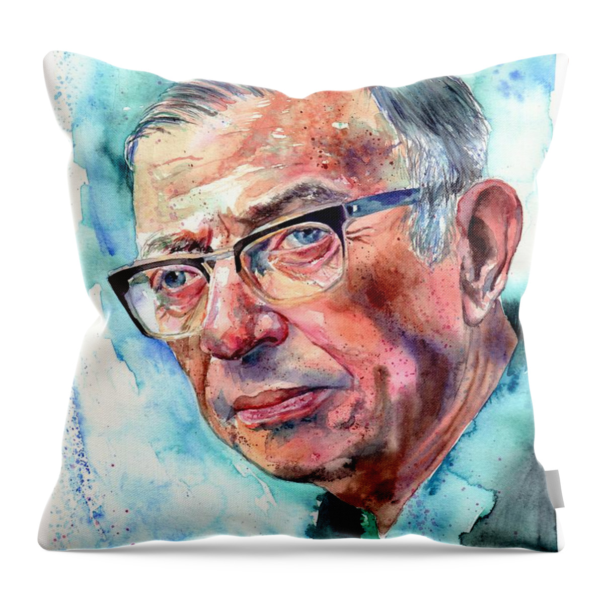 Jean-paul Throw Pillow featuring the painting Jean-Paul Sartre Portrait by Suzann Sines