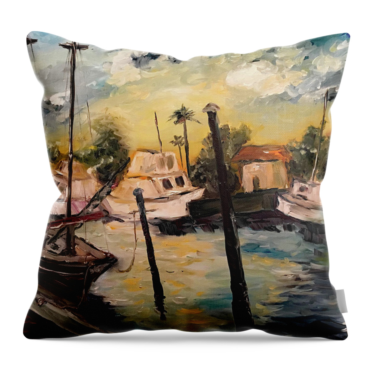 Harbor Throw Pillow featuring the painting Jeannes Harbor by Roxy Rich