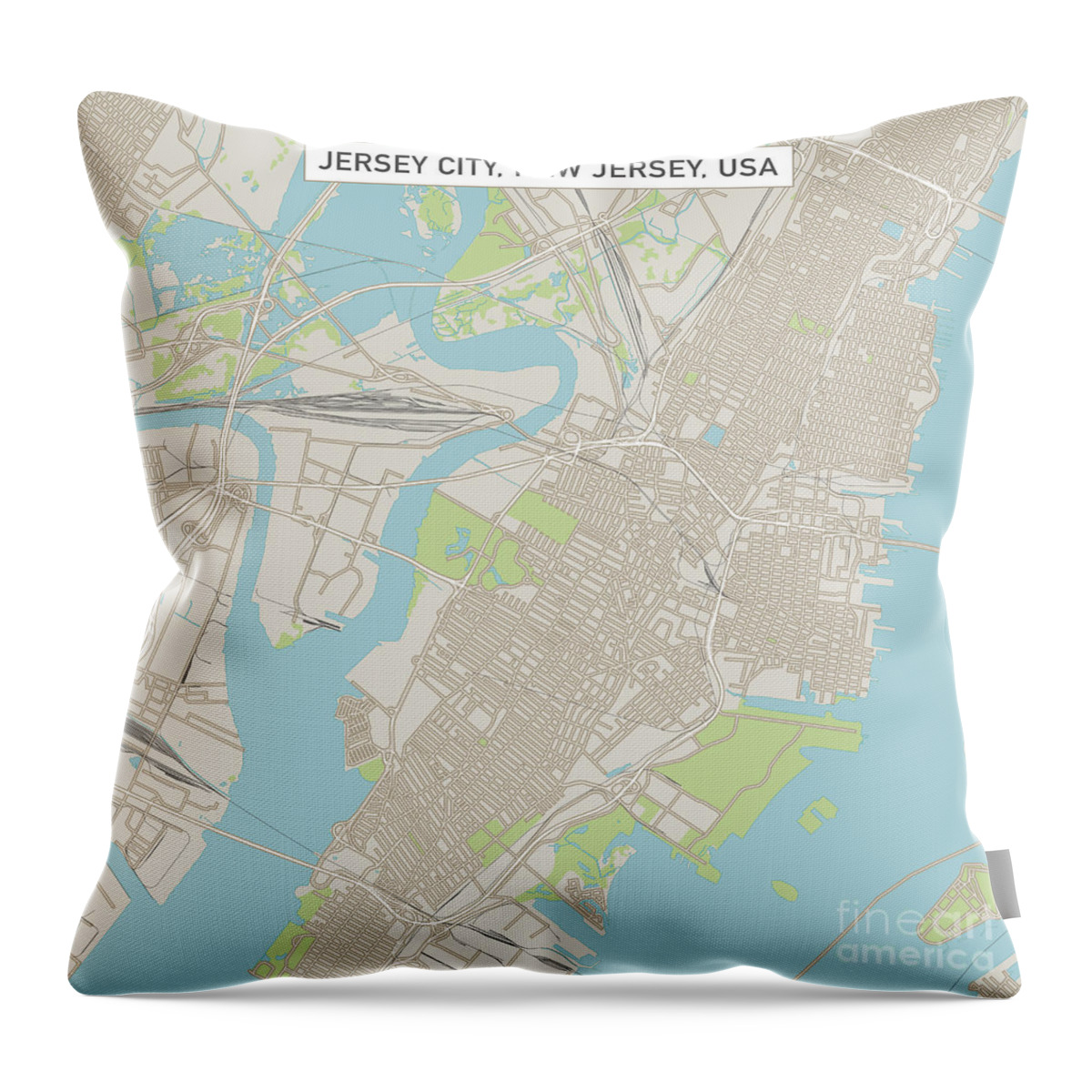 Jersey City Throw Pillow featuring the digital art Jersey City New Jersey US City Street Map by Frank Ramspott
