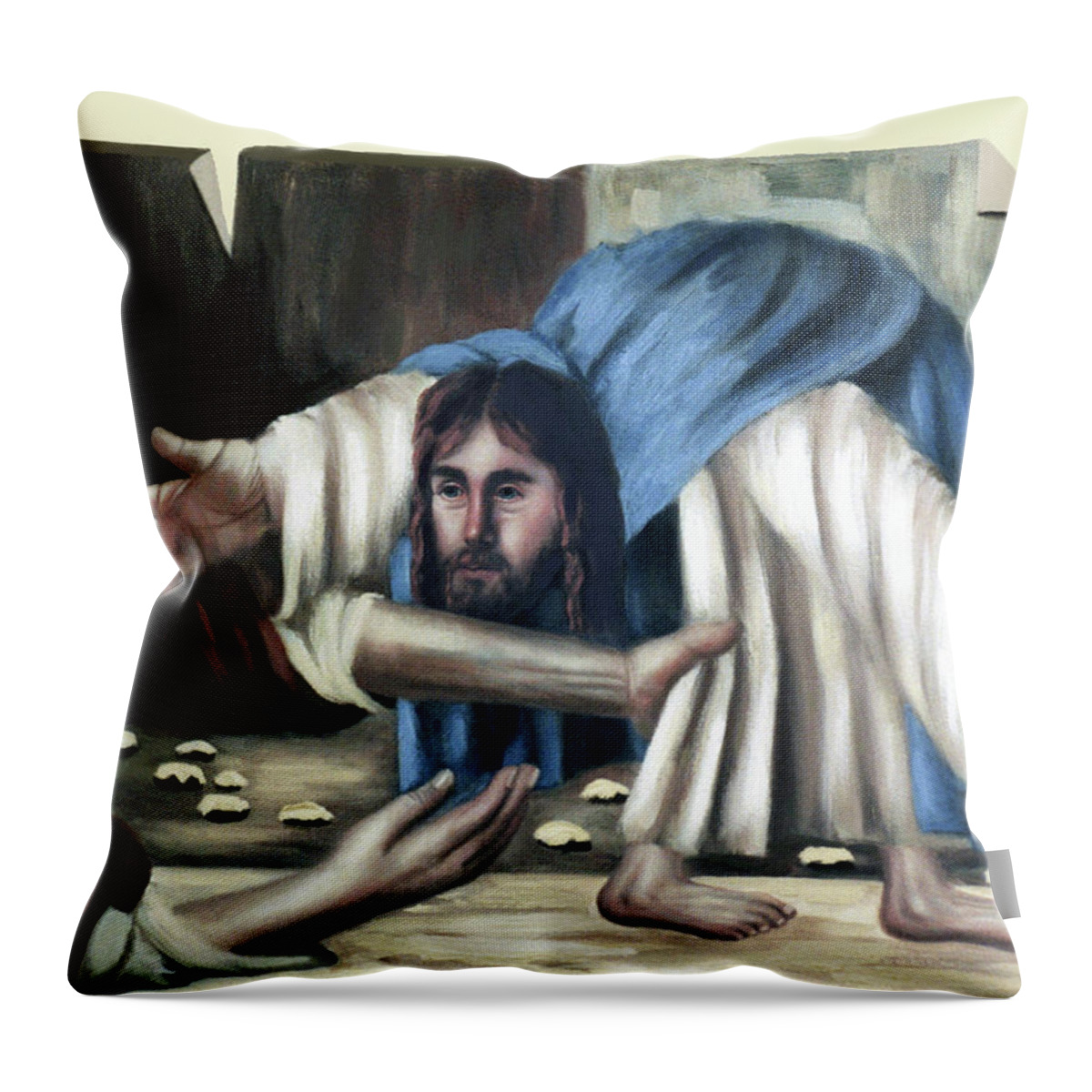 Cubism Throw Pillow featuring the painting Jesus And The Old Lady by Anthony Falbo