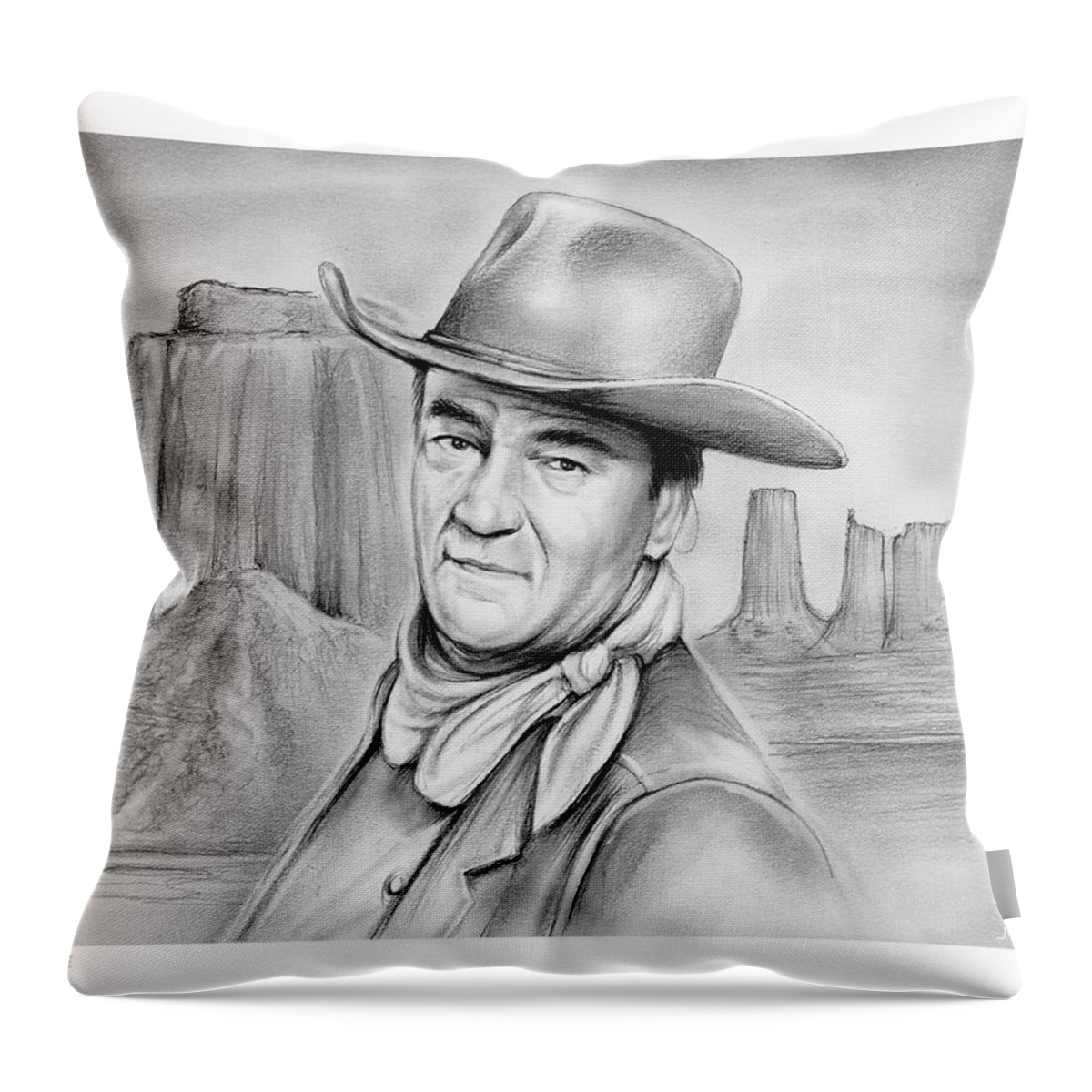 John Wayne Throw Pillow featuring the drawing John Wayne 07oct18 by Greg Joens