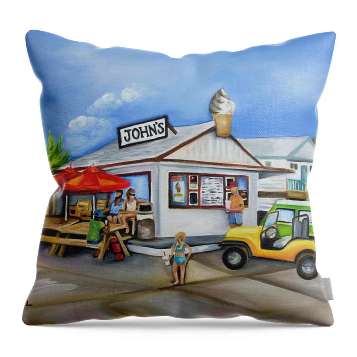 John's Drive In Throw Pillow featuring the painting John's Drive In by Barbara Noel