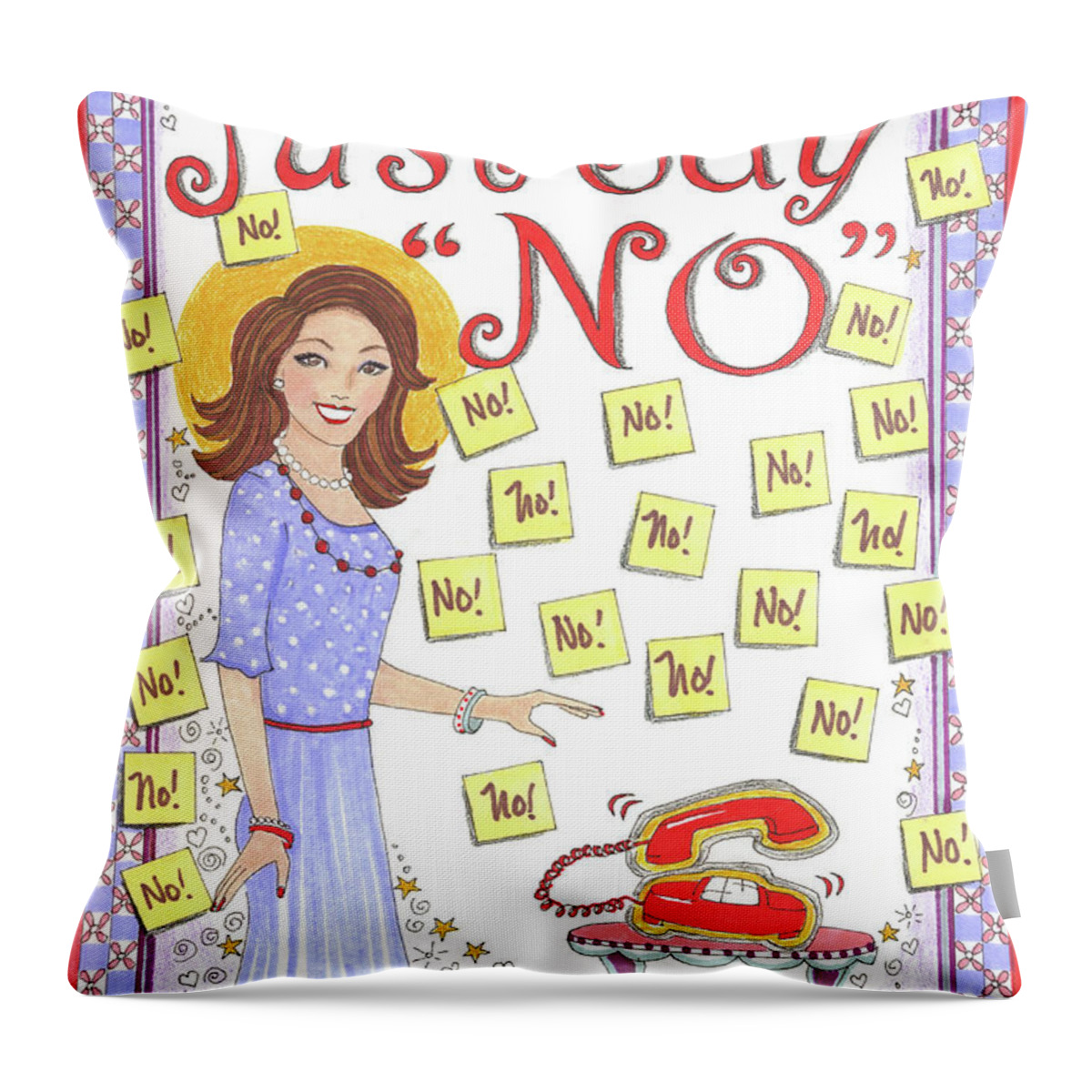 Just Say No Throw Pillow featuring the mixed media Just Say No by Stephanie Hessler