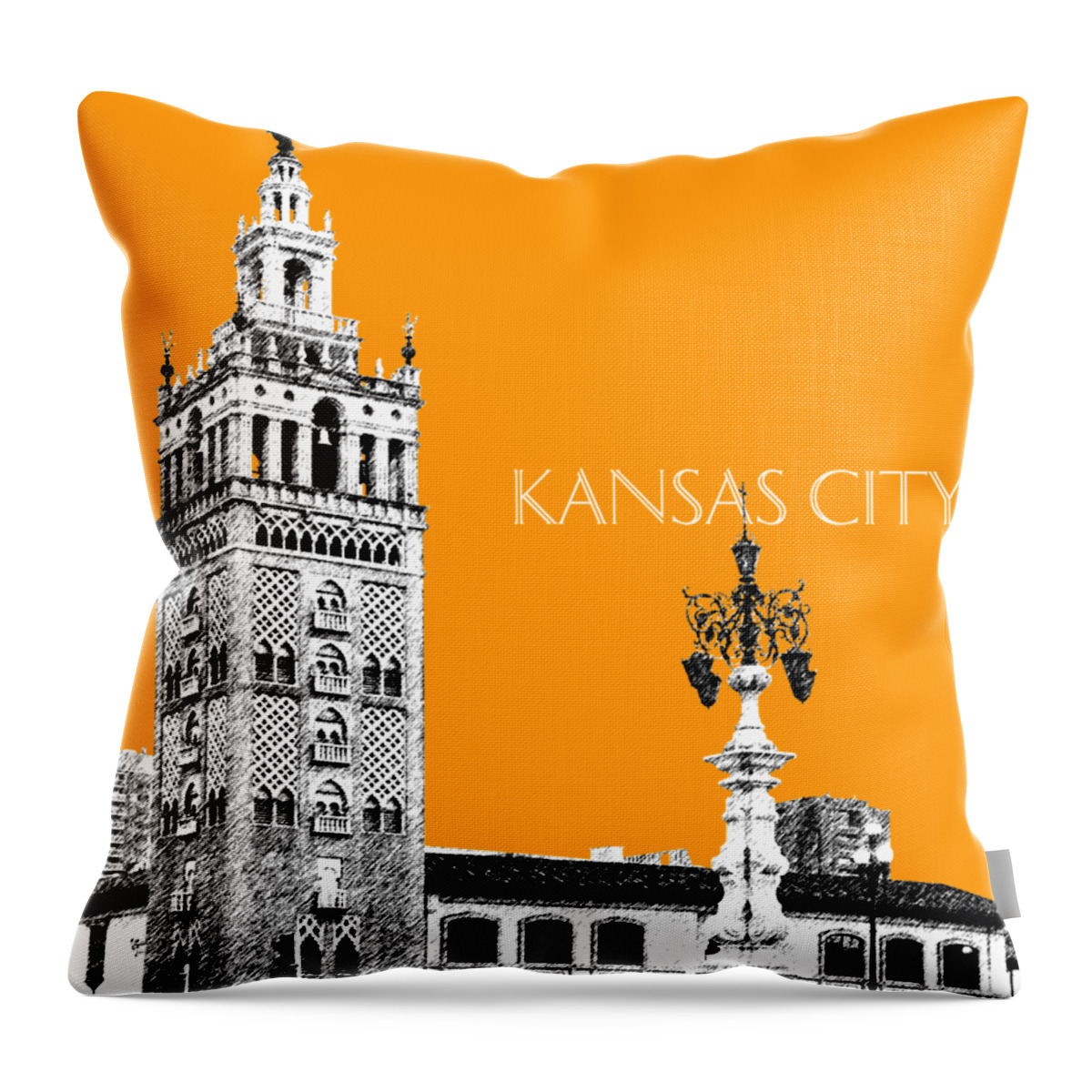 Architecture Throw Pillow featuring the digital art Kansas City Skyline 2 - Dark Orange by DB Artist