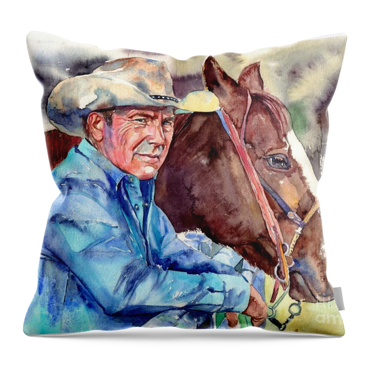 Kevin Throw Pillow featuring the painting Kevin Costner portrait by Suzann Sines