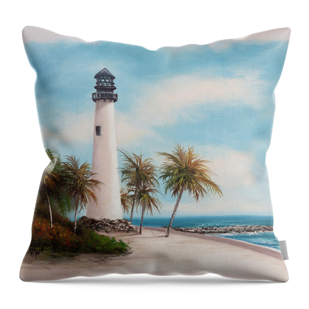 Lighthouse Throw Pillow featuring the painting Key Biscayne Lighthouse by Lynne Pittard