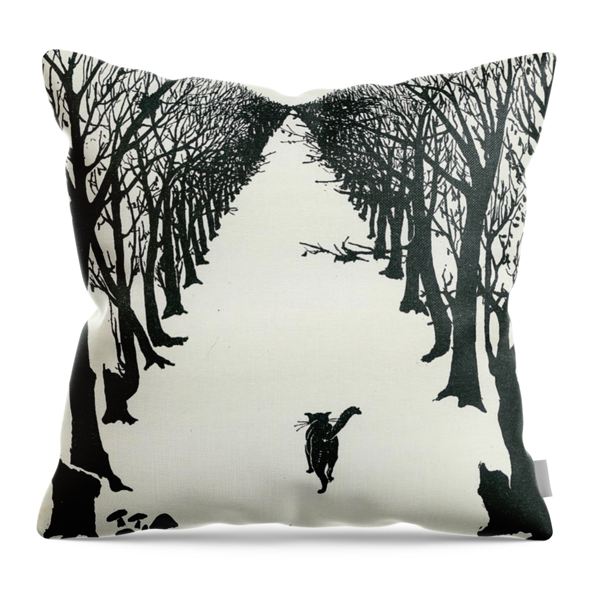 Book Illustration Throw Pillow featuring the drawing The Cat That Walked by Himself by Rudyard Kipling