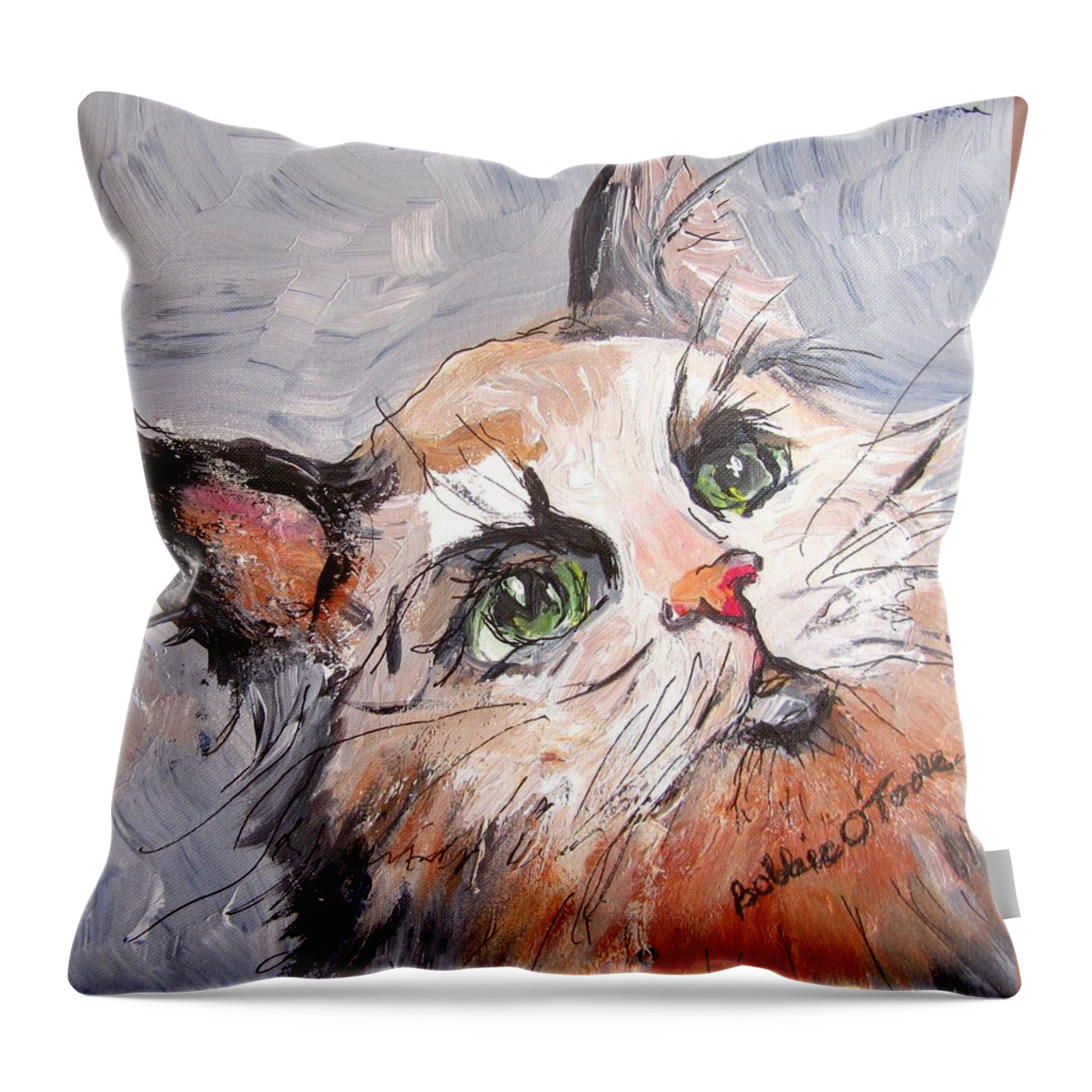 Kitty Throw Pillow featuring the painting Kittywampuss by Barbara O'Toole