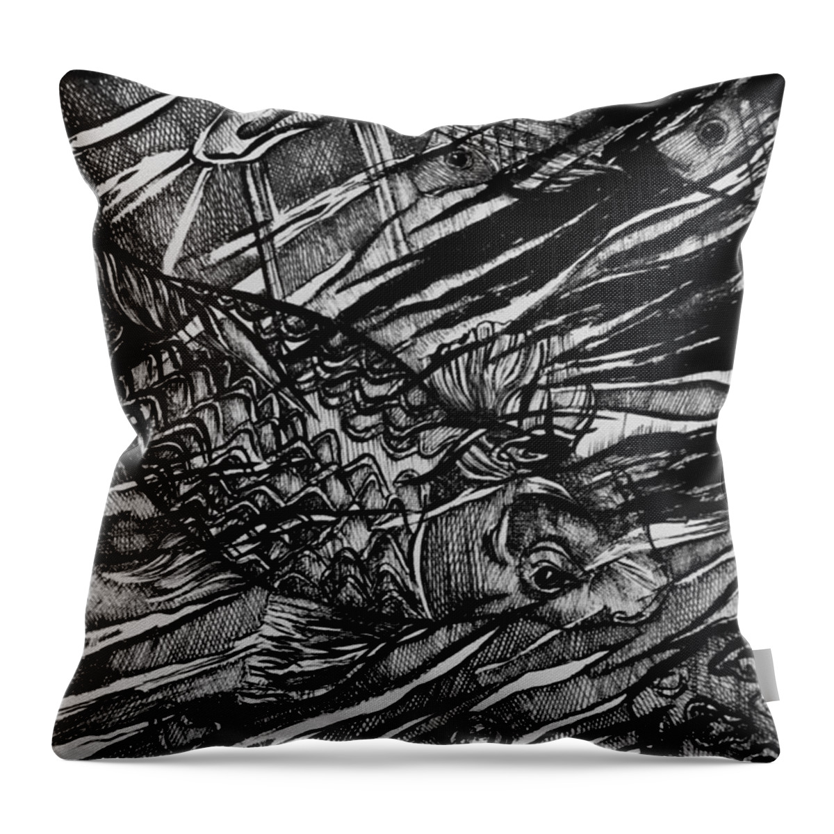 Koi Throw Pillow featuring the drawing Koi Movements by Angela Weddle