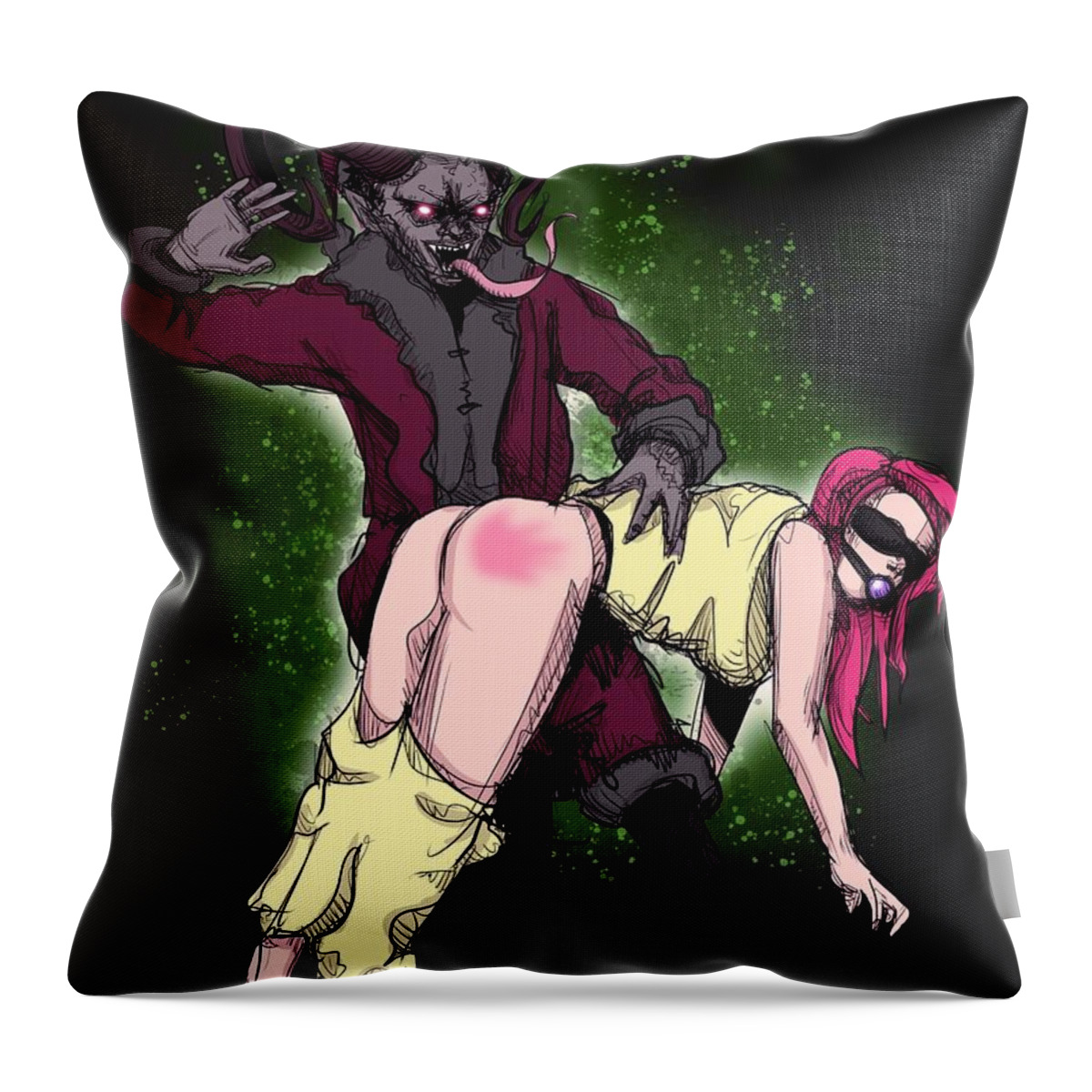 Christmas Throw Pillow featuring the drawing Krampus Spanking by Ludwig Van Bacon