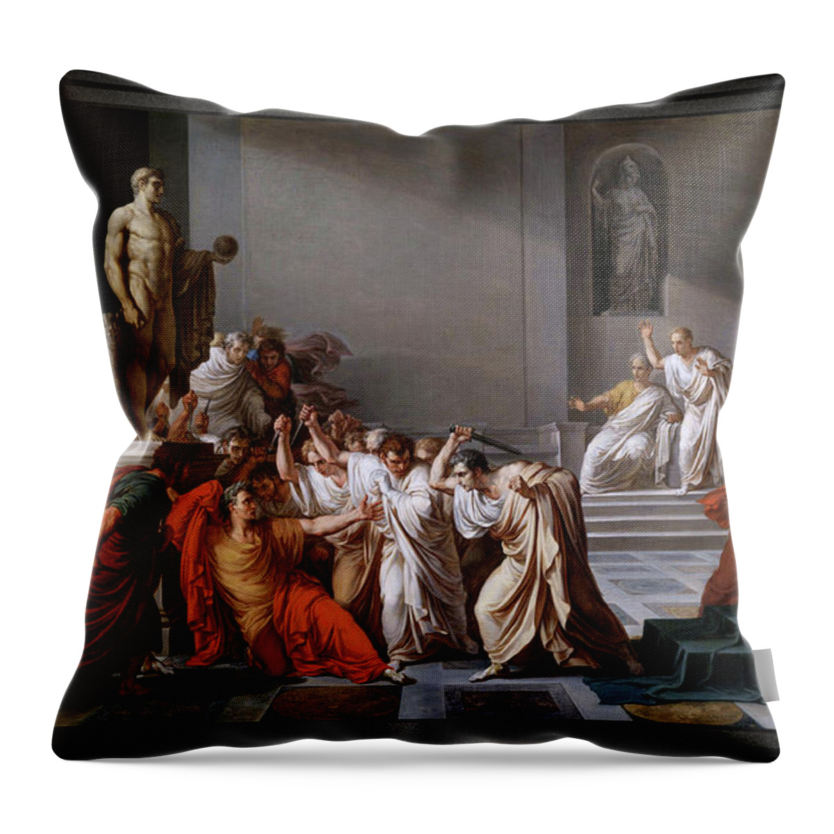 La Morte Di Cesare Throw Pillow featuring the painting La morte di Cesare or The Assassination of Julius Caesar by Vincenzo Camuccini by Rolando Burbon