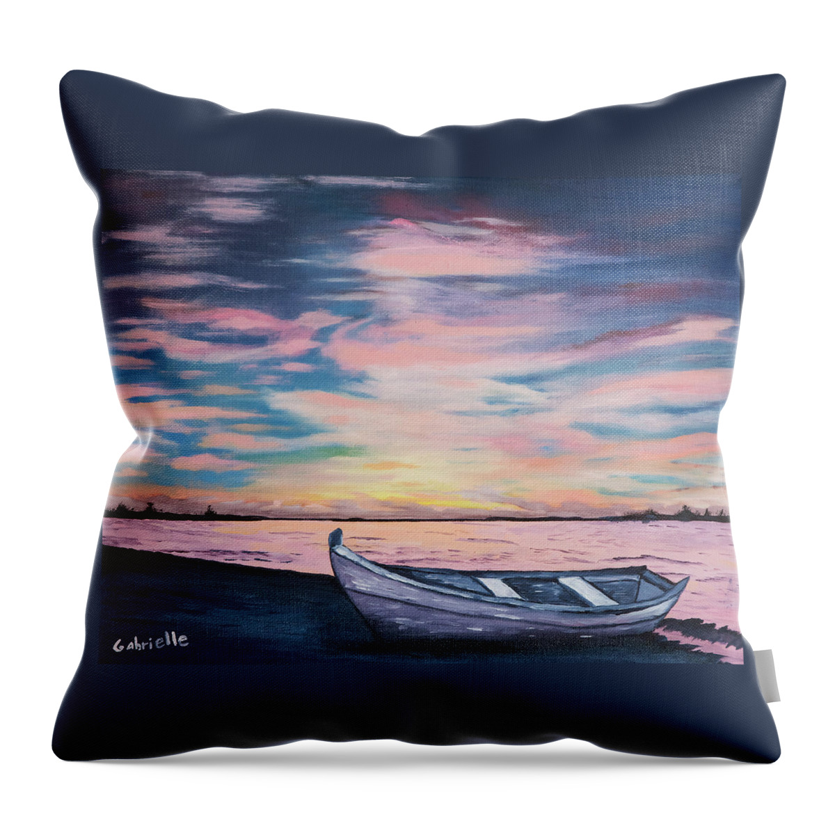 Lake Throw Pillow featuring the painting Lake Boat by Gabrielle Munoz