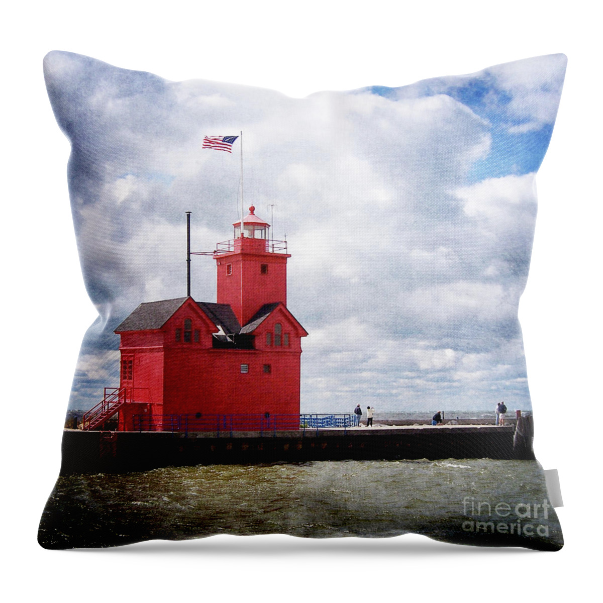 Light House Throw Pillow featuring the photograph Lake Michigan Light House by Phil Perkins