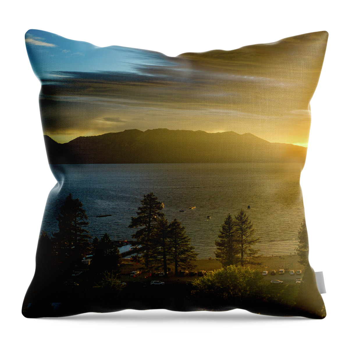 Lake Tahoe Throw Pillow featuring the photograph Lake Tahoe Orange Glow by Anthony Giammarino