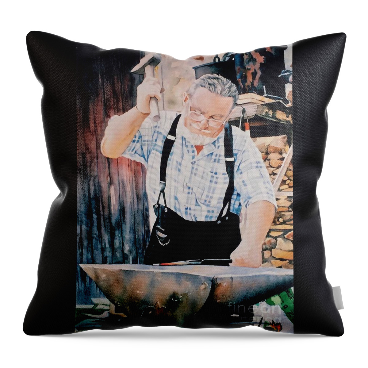 Painting Throw Pillow featuring the painting Le Forgeron by Francoise Chauray