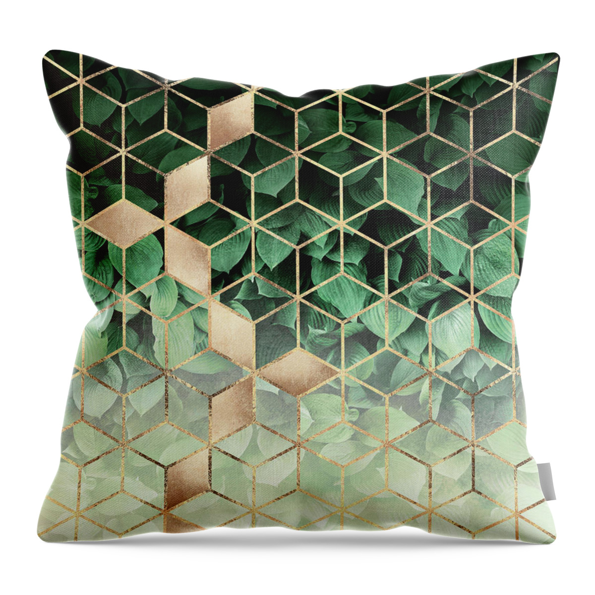 Graphic Throw Pillow featuring the digital art Leaves And Cubes by Elisabeth Fredriksson