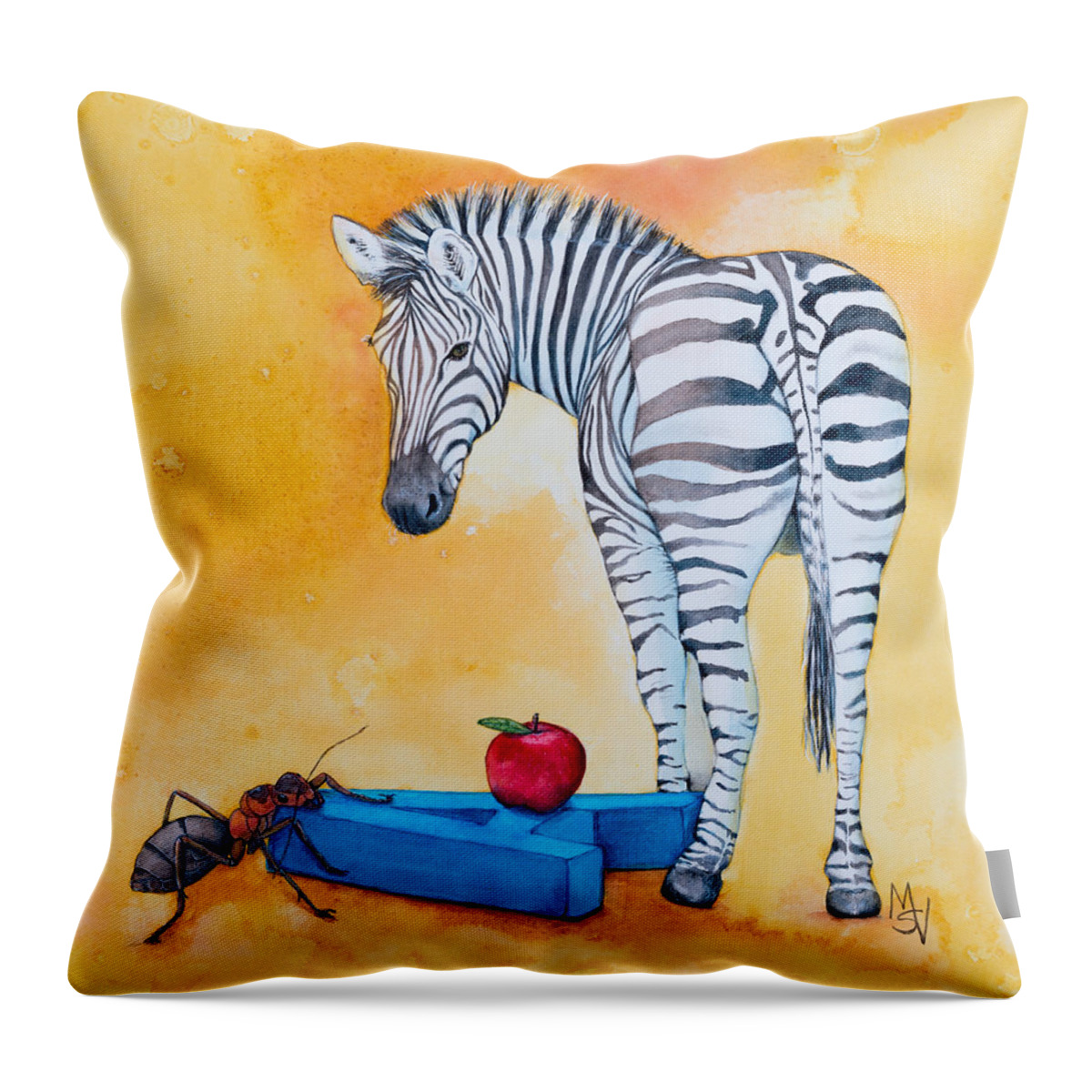 Zebra Throw Pillow featuring the painting The End by Marie Stone-van Vuuren