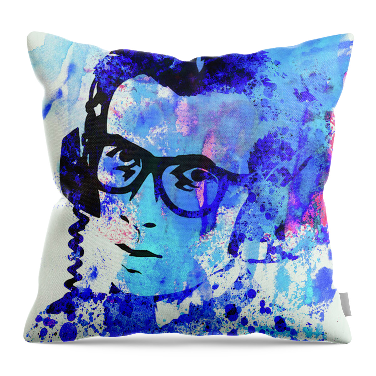 Elvis Costello Throw Pillow featuring the mixed media Legendary Elvis Costello Watercolor by Naxart Studio