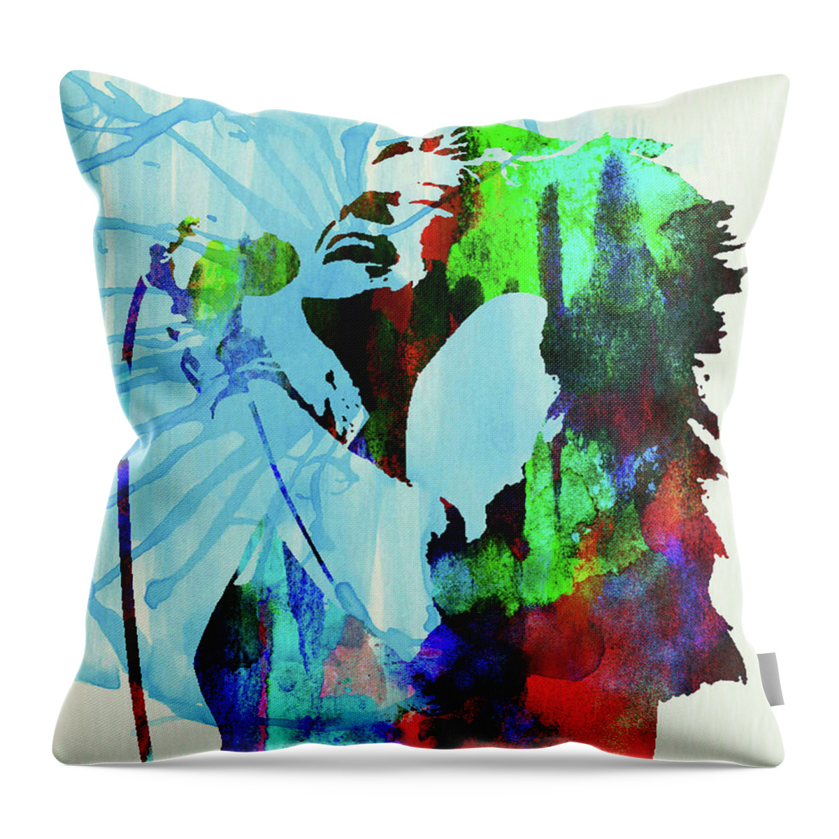 Janis Joplin Throw Pillow featuring the mixed media Legendary Janis Joplin Watercolor by Naxart Studio