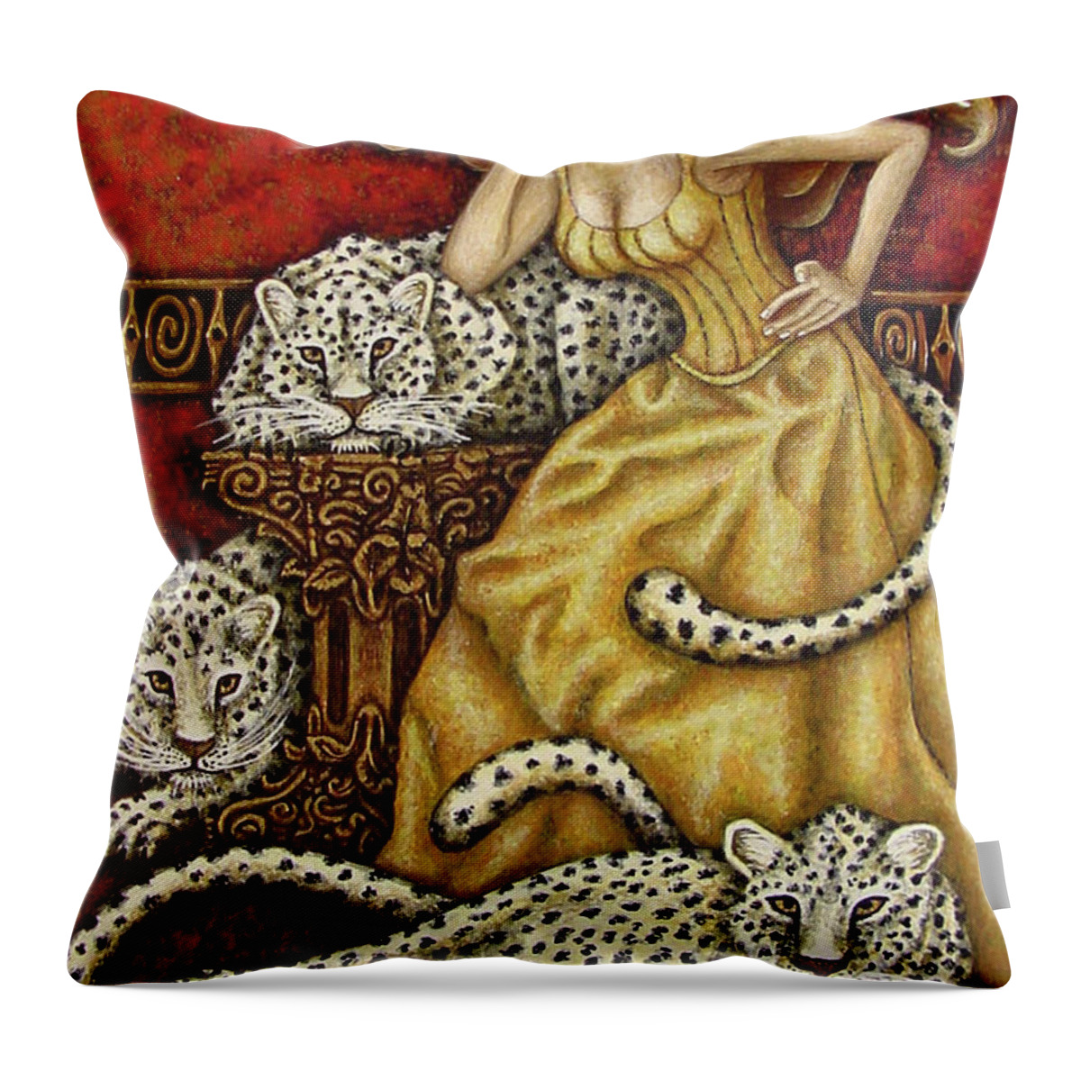 Cat Lady Throw Pillow featuring the painting Leopard's Lair by Amy E Fraser