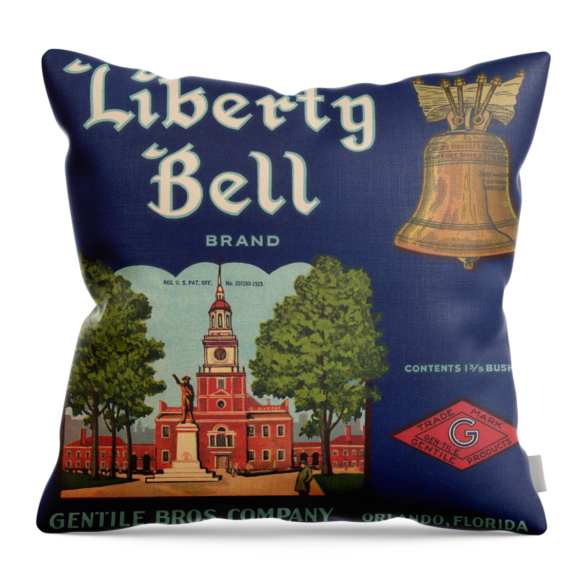 Liberty Throw Pillow featuring the painting Liberty Bell Brand by Unknown