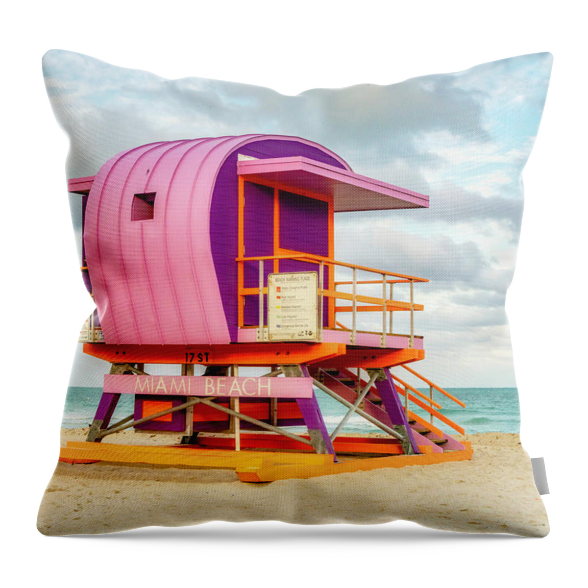 Estock Throw Pillow featuring the digital art Lifeguard Station In South Beach by Laura Zeid