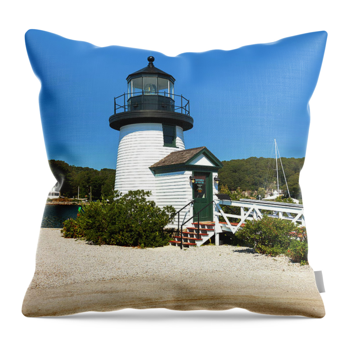 Estock Throw Pillow featuring the digital art Lighthouse In Mystic Seaport by Claudia Uripos