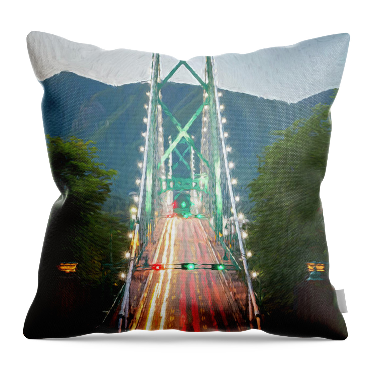 Canada Throw Pillow featuring the digital art Lions Gate Bridge Digital Painting by Rick Deacon