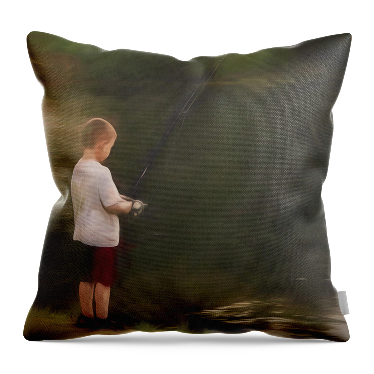 Fishing Throw Pillow featuring the photograph Little Boy Fishing by Jason Fink