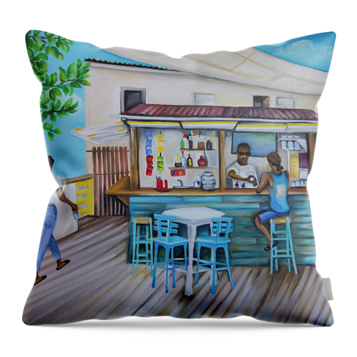 Speightstown Throw Pillow featuring the painting Little Bristol Beach Bar No 02 by Barbara Noel