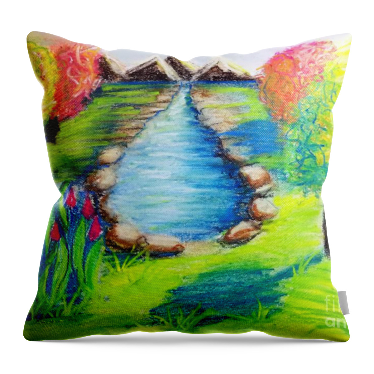 Digital Art Throw Pillow featuring the digital art Little Dam II Landscape Artwork by Delynn Addams by Delynn Addams