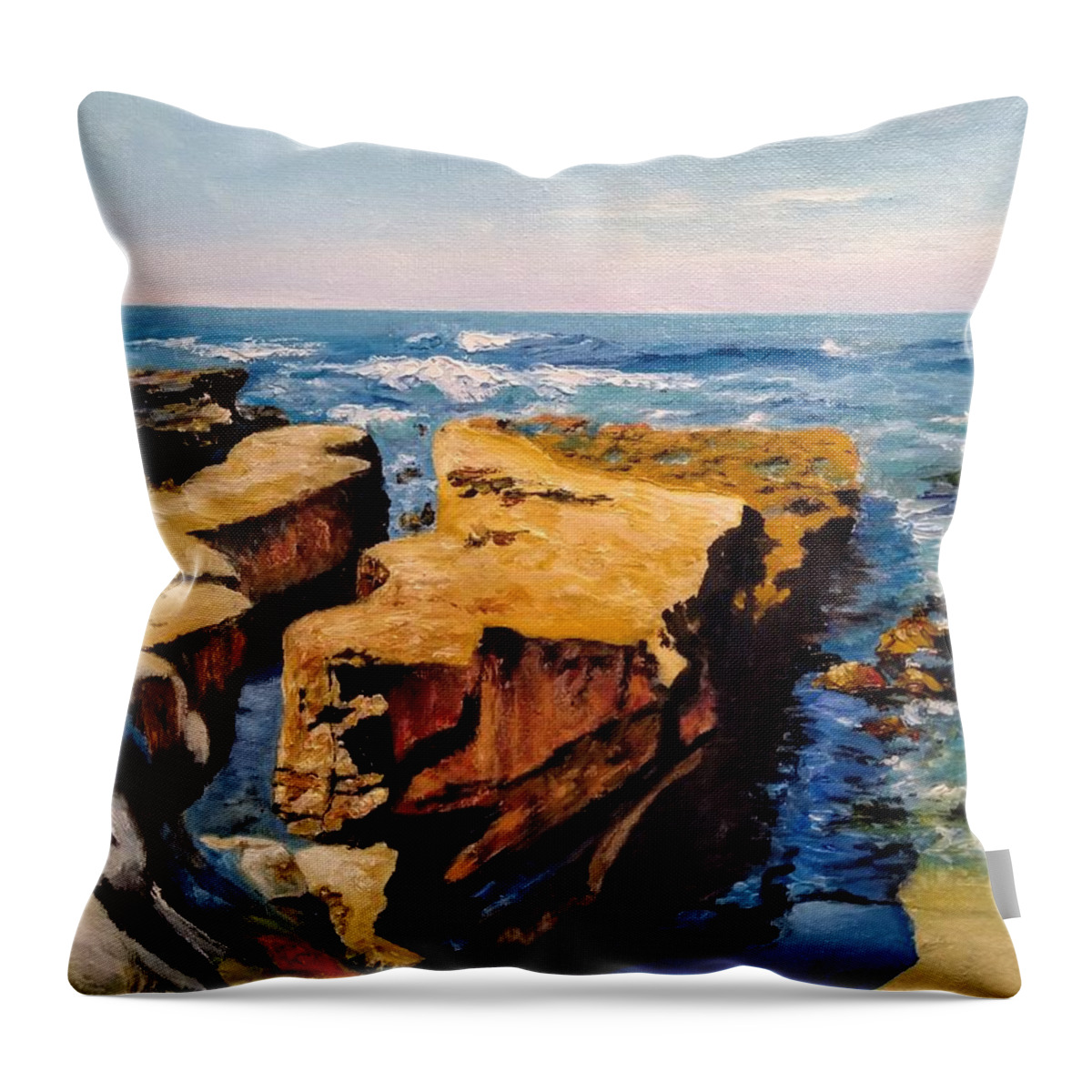 Majestic Rocks Throw Pillow featuring the painting Living Rocks of San Diego by Ray Khalife
