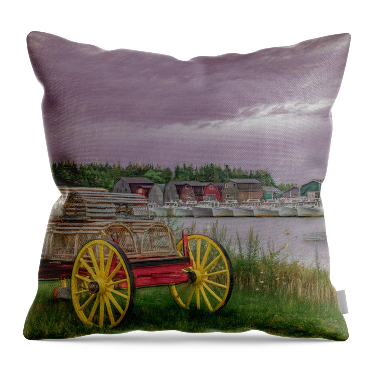 Pei Throw Pillow featuring the photograph Lobster Crate Wagon of Malpeque by Marcy Wielfaert