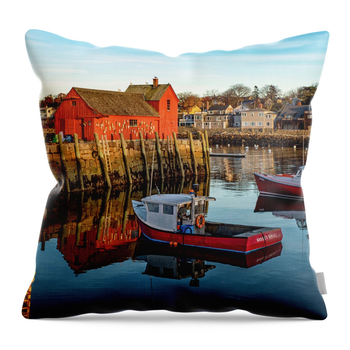 Massachusetts Throw Pillow featuring the photograph Lobster Traps, Lobster Boats, and Motif #1 by Jeff Sinon