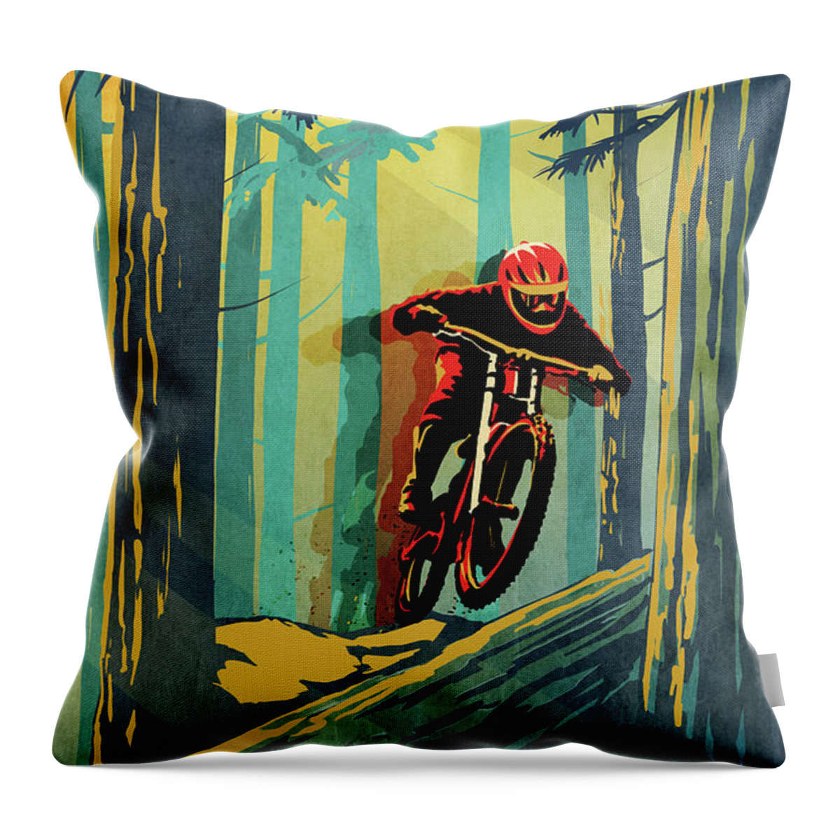 Mountain Bike Throw Pillow featuring the painting Log Jumper by Sassan Filsoof
