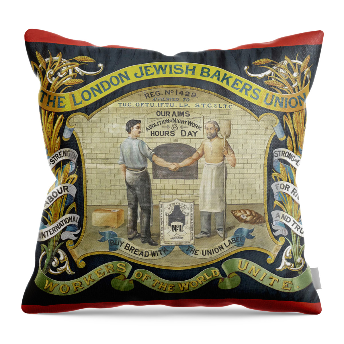 Union Throw Pillow featuring the painting London Jewish Bakers� Union by Unknown
