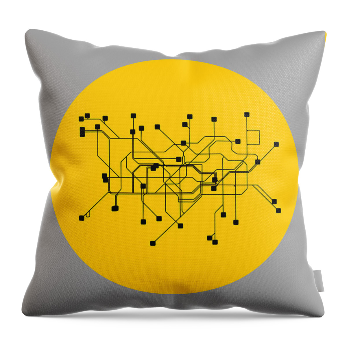 Unique Collection Of Minimalist Subway Maps. American Cities Throw Pillow featuring the photograph London Yellow Subway Map by Naxart Studio