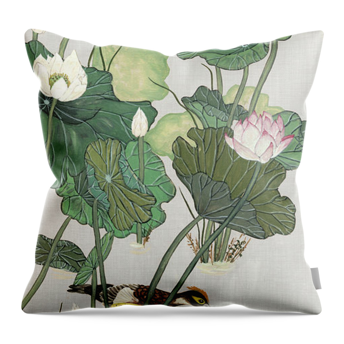 Asian Throw Pillow featuring the painting Lotus Pond I by Melissa Wang