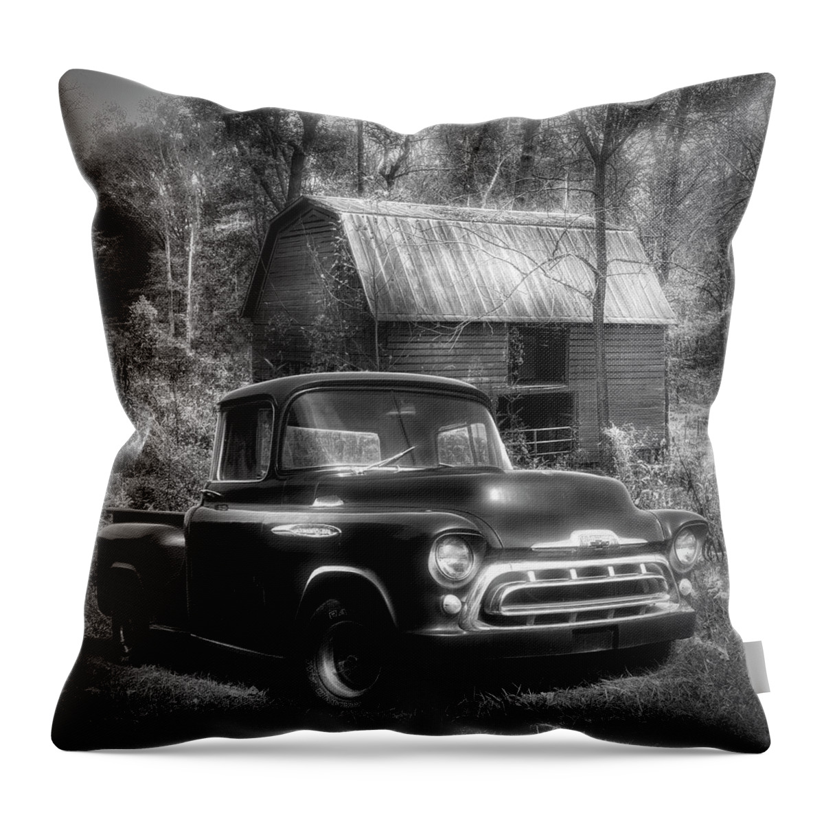 1957 Throw Pillow featuring the photograph Love that Black and White 1957 Chevy Truck by Debra and Dave Vanderlaan