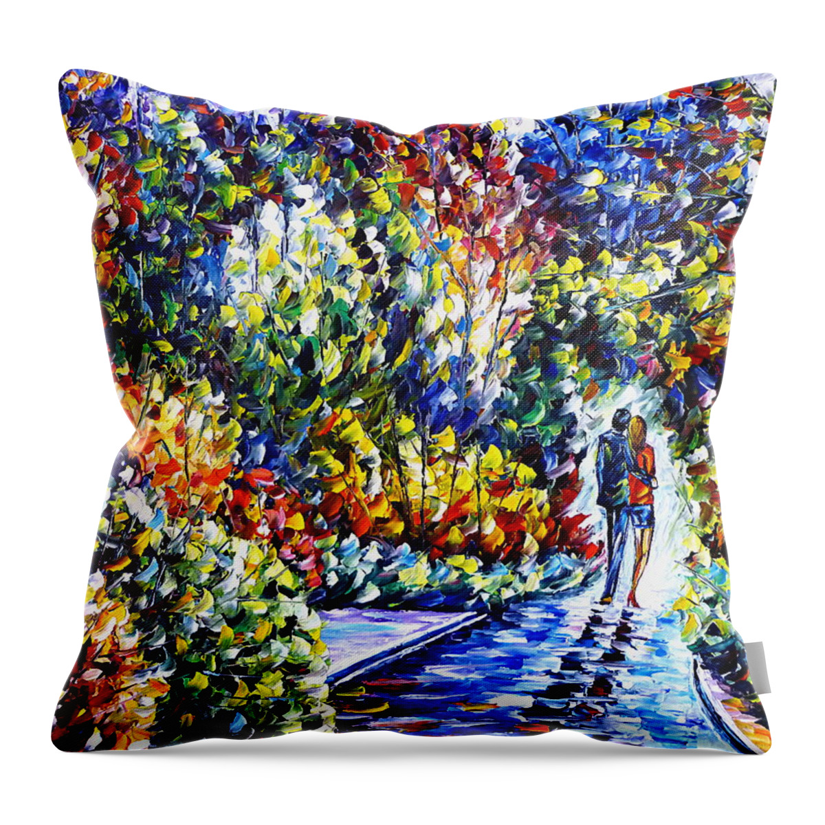 Landscape Painting Throw Pillow featuring the painting Lovers In The Garden by Mirek Kuzniar