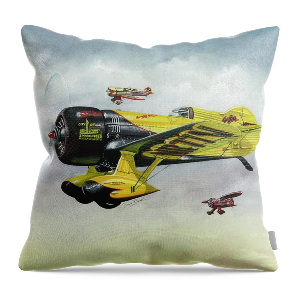 Granville Throw Pillow featuring the painting Lowell Bayle's Gee Bee by Simon Read