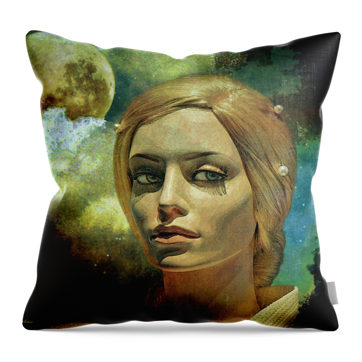 Staley Throw Pillow featuring the mixed media Luna in the Garden of Evil by Chuck Staley