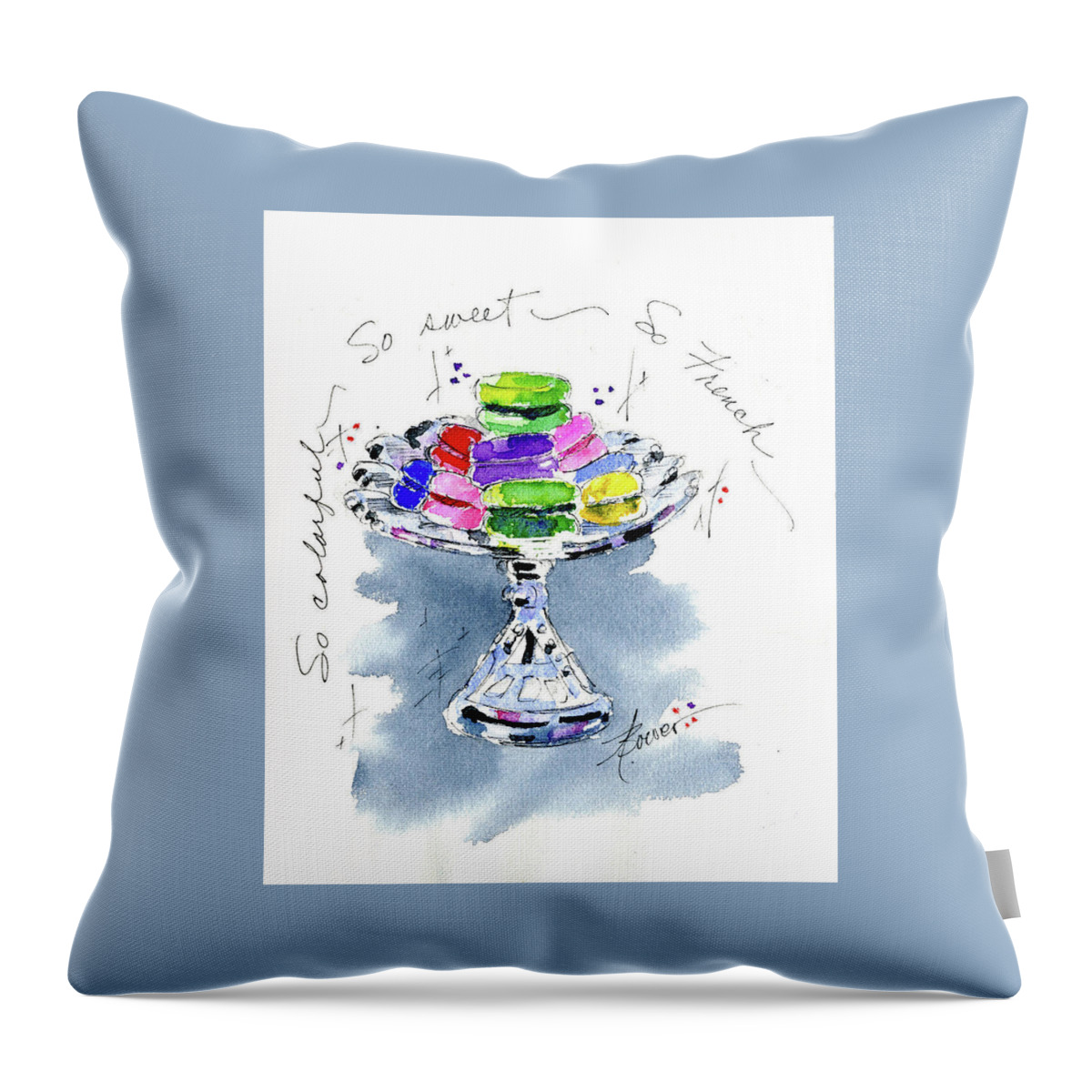 Cookies Throw Pillow featuring the painting Macarons on Crystal by Adele Bower