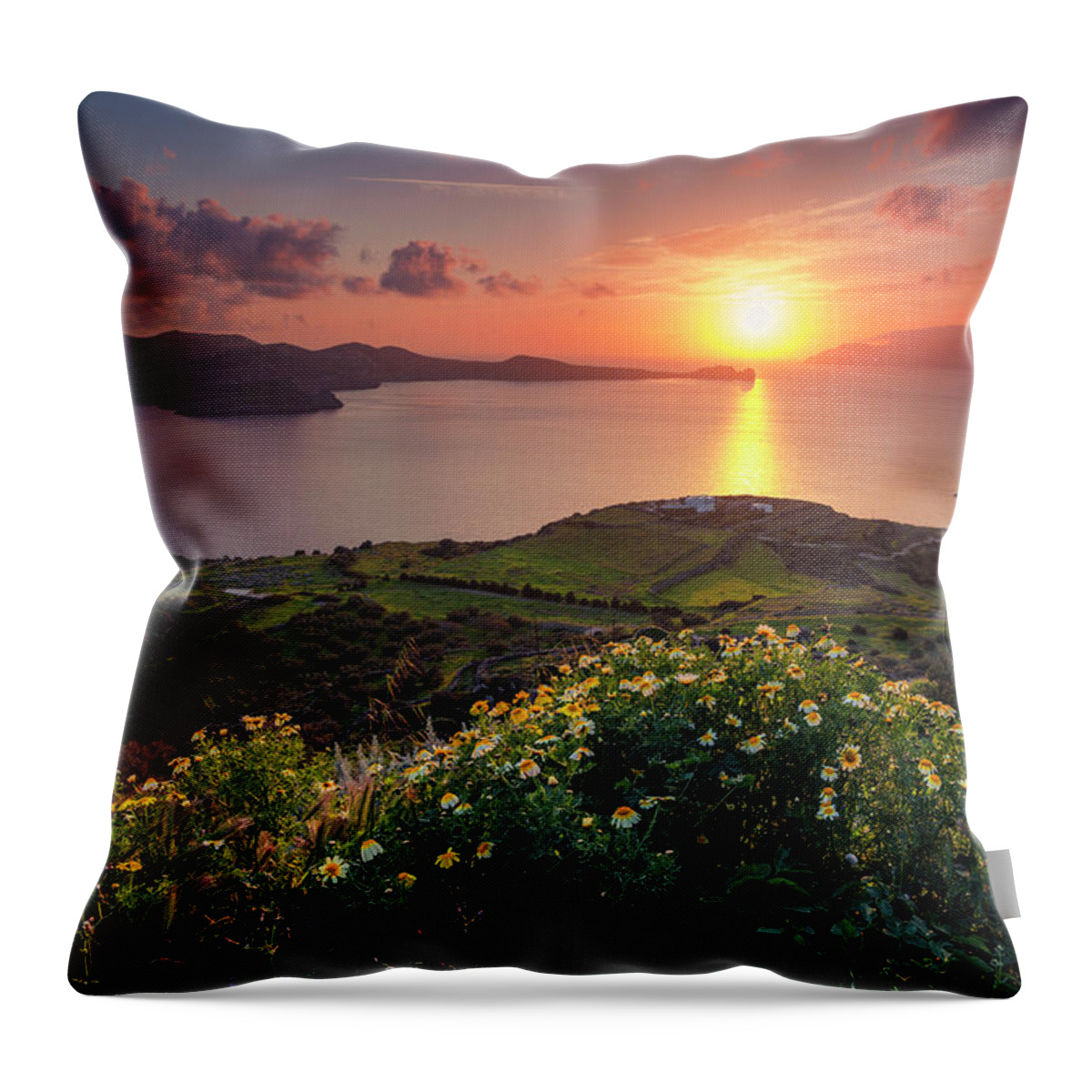 Aegean Sea Throw Pillow featuring the photograph Magnificent Greek Sunset by Evgeni Dinev