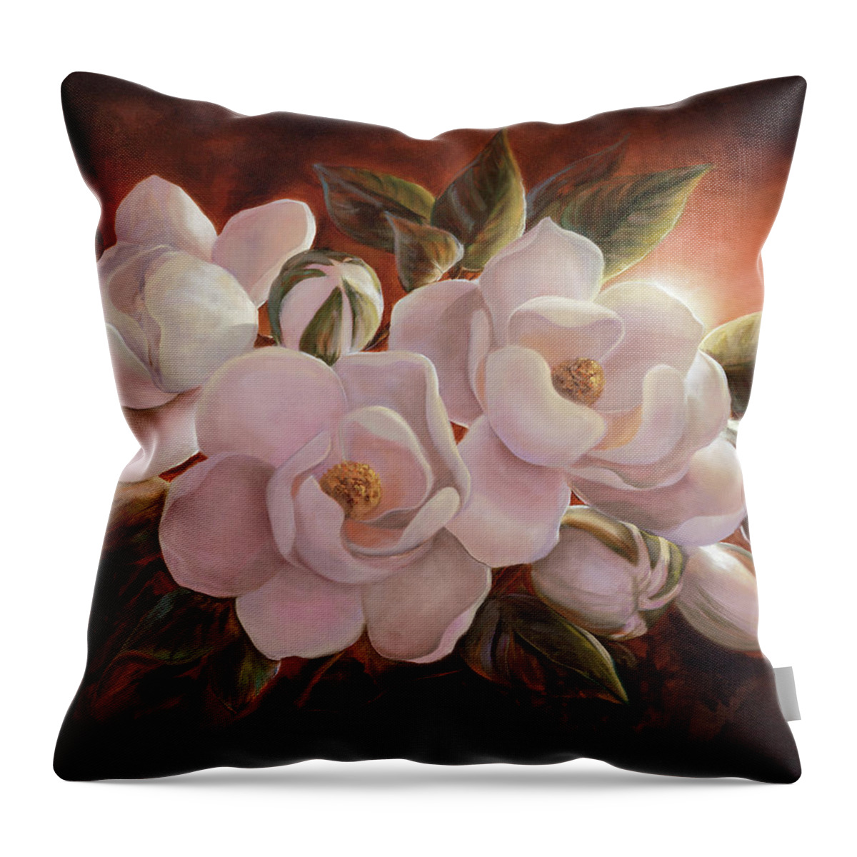 Magnolia Throw Pillow featuring the painting Magnolia Sunrise by Lynne Pittard